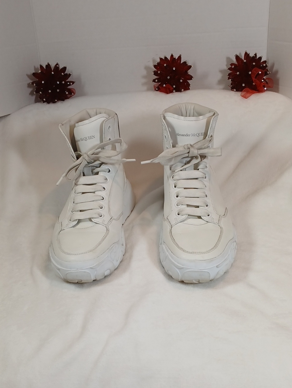Alexander McQueen Cream-White High-Top Leather Sneakers Men's Sz 43.5